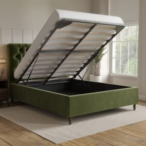 leather ottoman storage bed (end lift up) green