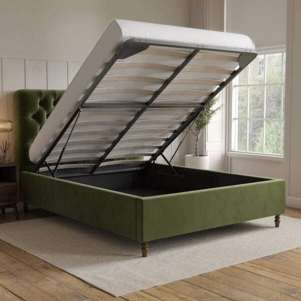 leather ottoman storage bed (end lift up) green