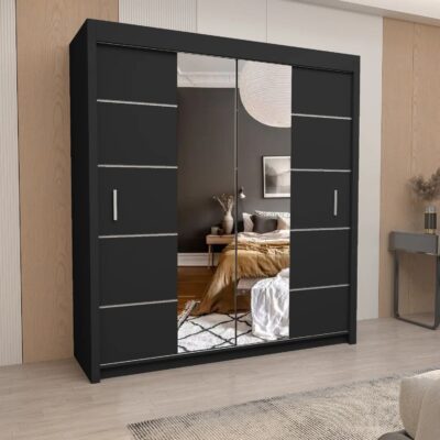 OSLO Sliding Door Wardrobe with Mirror – 2 or 3 Doors – Multiple Sizes & Colours – Shelves, Rails & Drawers