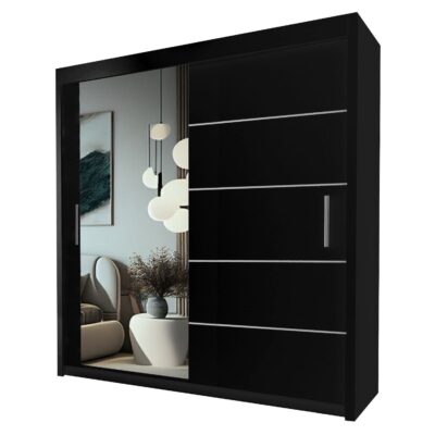 LYON Sliding Door Wardrobe with Mirror – 2 or 3 Doors – Multiple Sizes & Colours – Shelves, Rails & Drawers